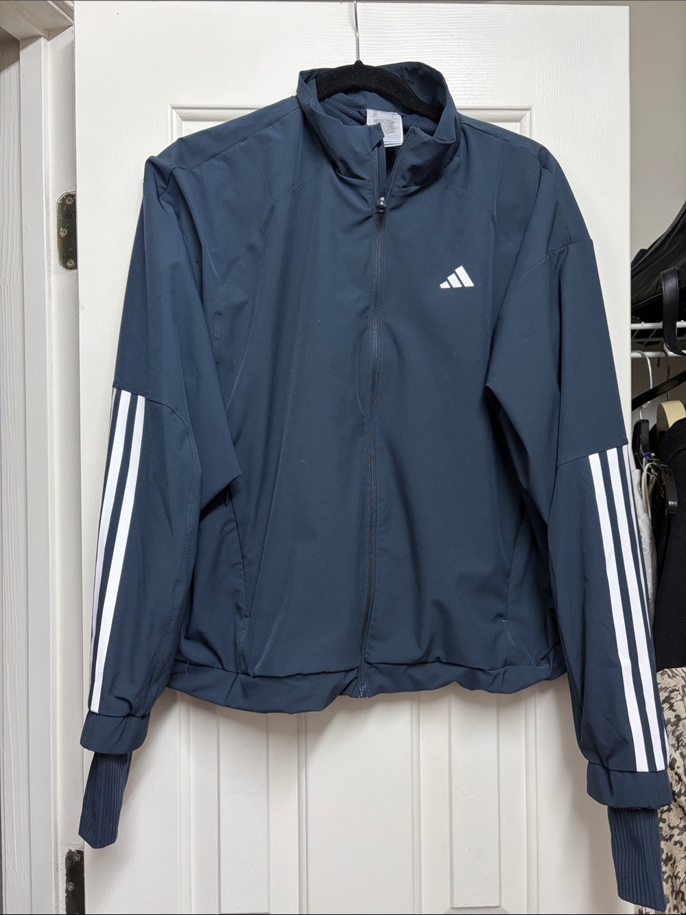 adidas Navy Blue Performance Track Jacket with White Stripes